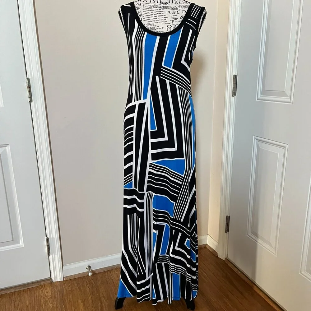 Calvin Klein Geometric Pattern Maxi Dress, Size 4 - Picture 1 of 12